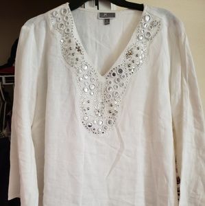 JM Collection White Linen Tunic